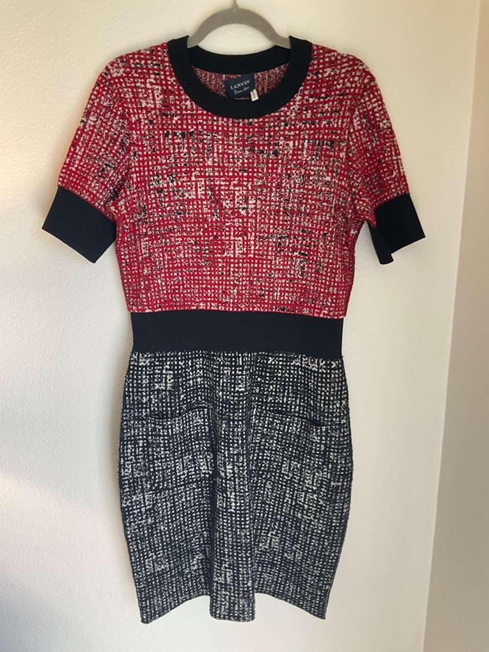 Lanvin River 2015 Knit Midi Dress Red Black Tweed Made in Italy - Selling As Is